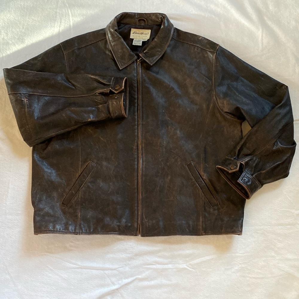 Vintage Eddie Bauer Leather Jacket- a very dark brown as to be distressed black